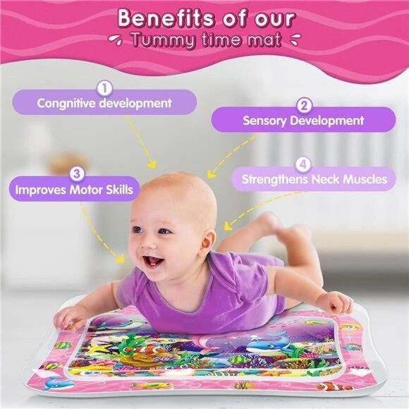 Tummy Time Water Mat for Babies,Baby Toys for 3 6 9 Months Girls & Boys Sensory - Picture 2 of 6